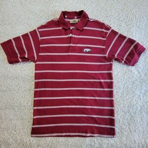 Vesi Sportswear Arkansas Razorbacks Polo Shirt Red Striped Cotton Mens Large